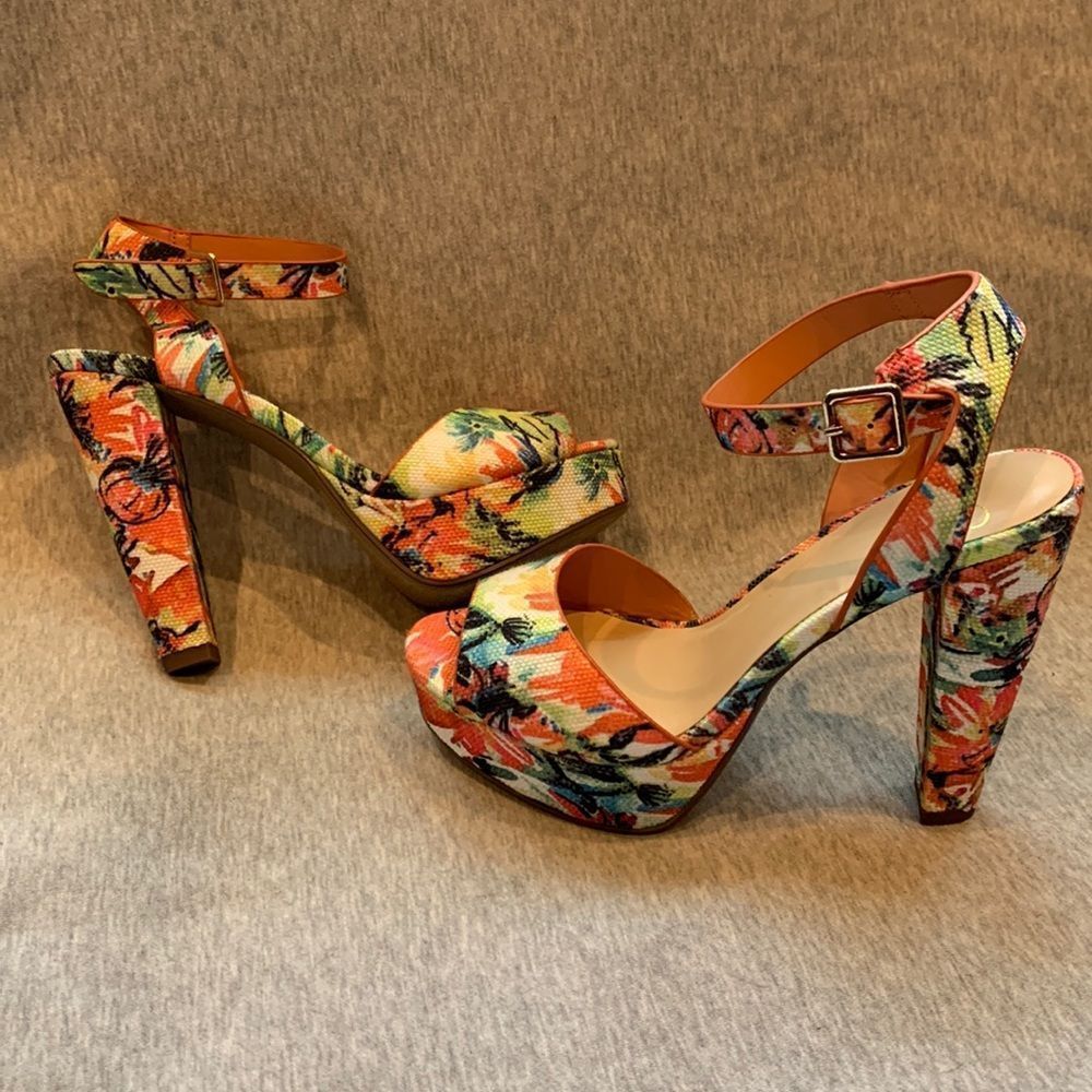 Floral Ankle Strap Heels